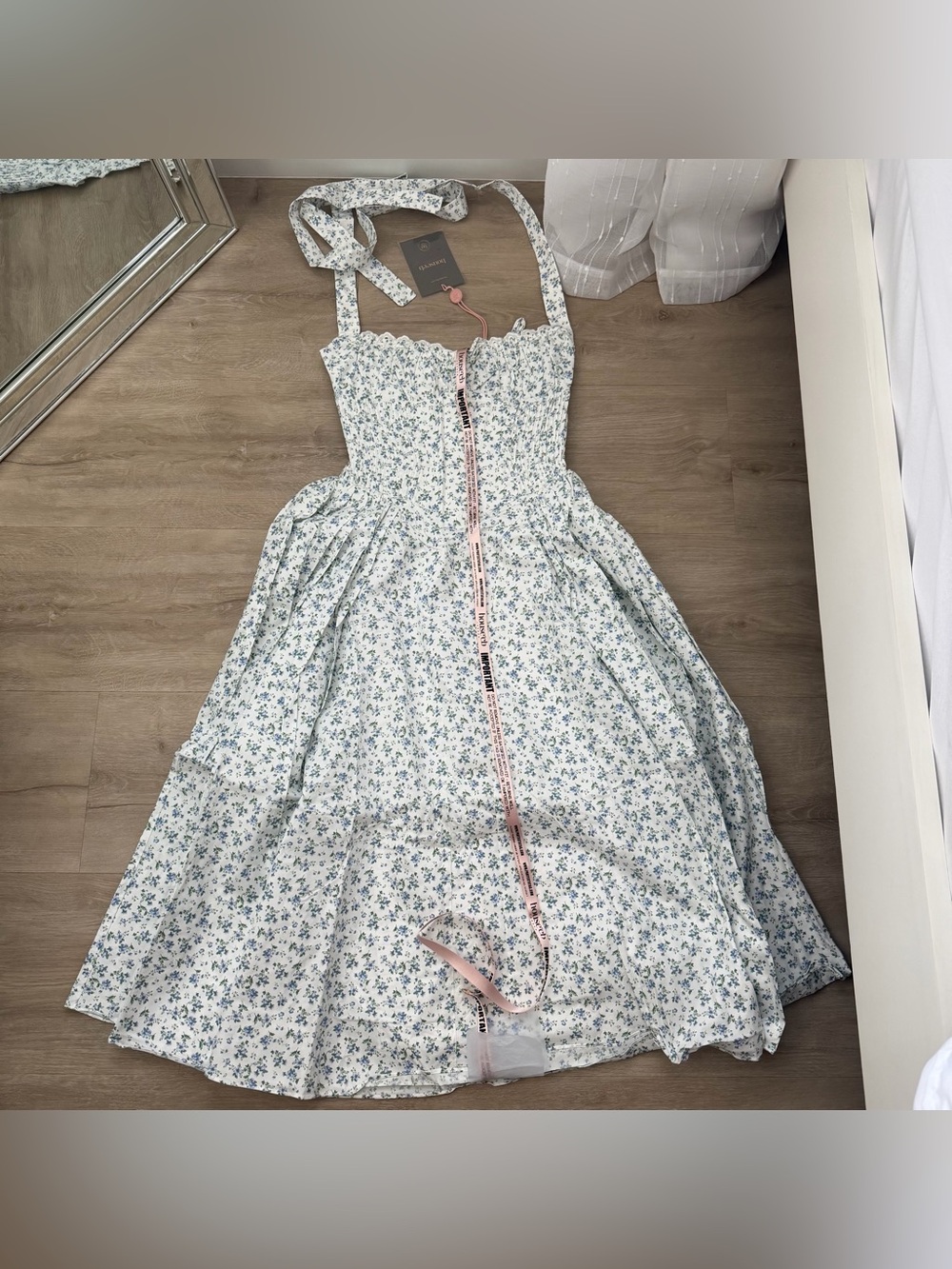 House of CB White with Blue Floral Midi Dress